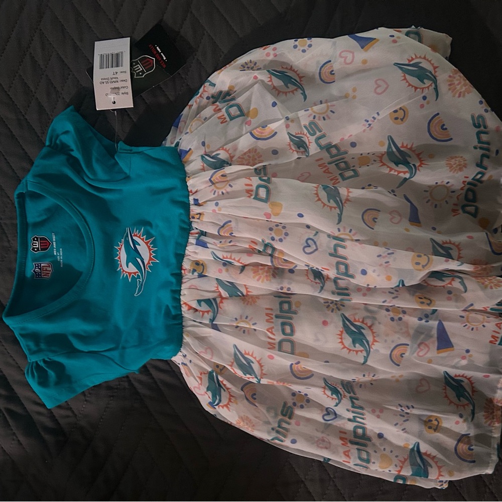 NFL Miami Dolphins Toddler Dress in Teal and White